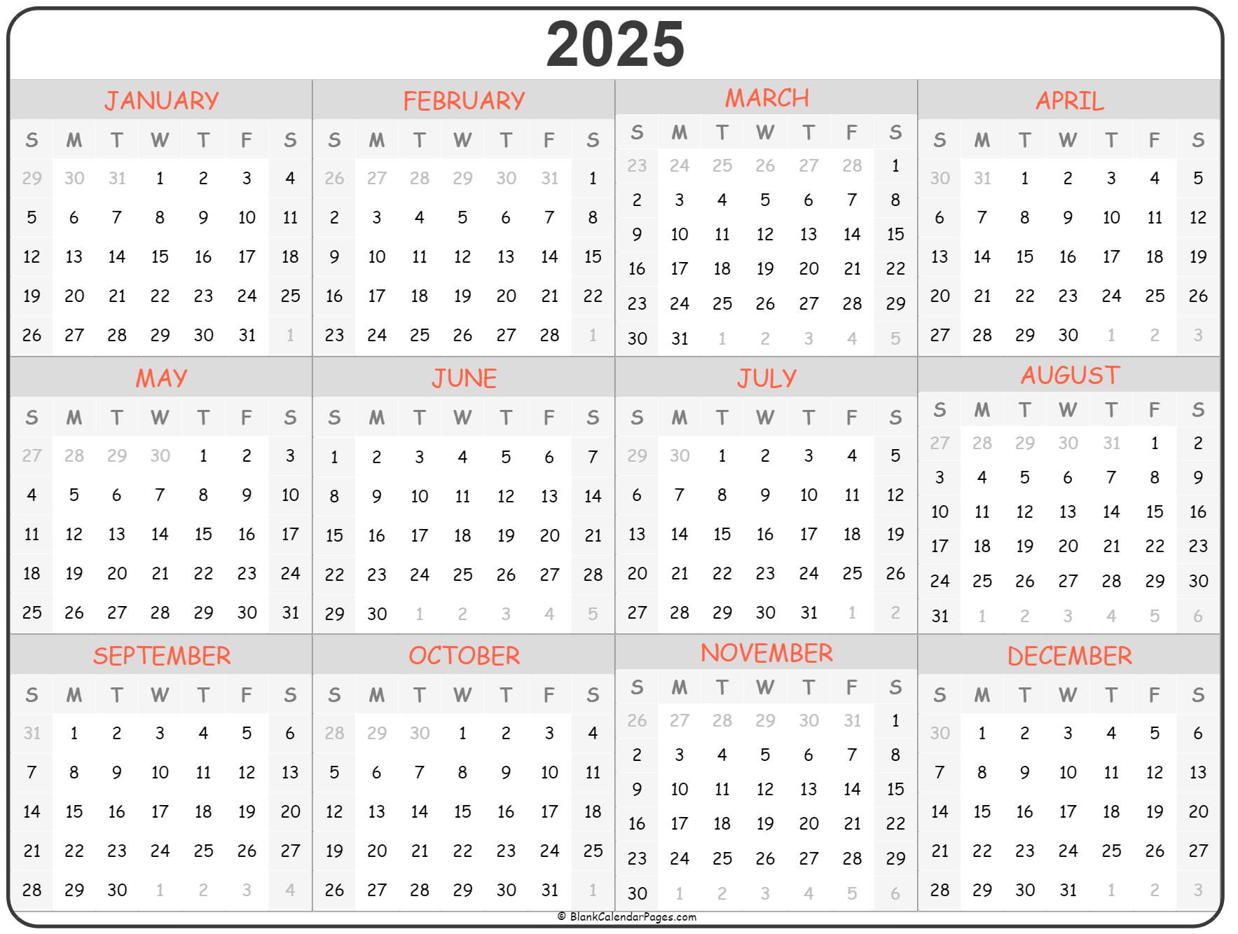 2025 Printable Calendar - Printable Word Searches