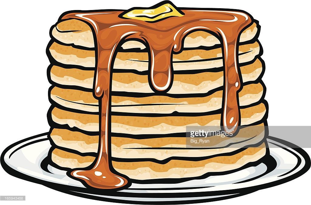 a stack of pancakes covered in syrup and drizzled with caramel sauce